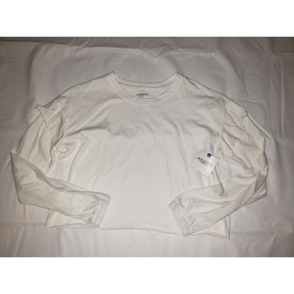 Nwt Arizona Jean Co Jrs Size Large Cream Long-Sleeve Ruffled Arm Crop Top - Picture 1 of 3